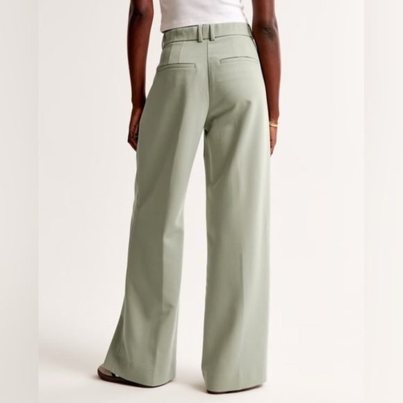 ABERCROMBIE & FITCH Curve Love Sloane Tailored Wide Leg Pant 31 12S Green Pleate - Picture 2 of 10
